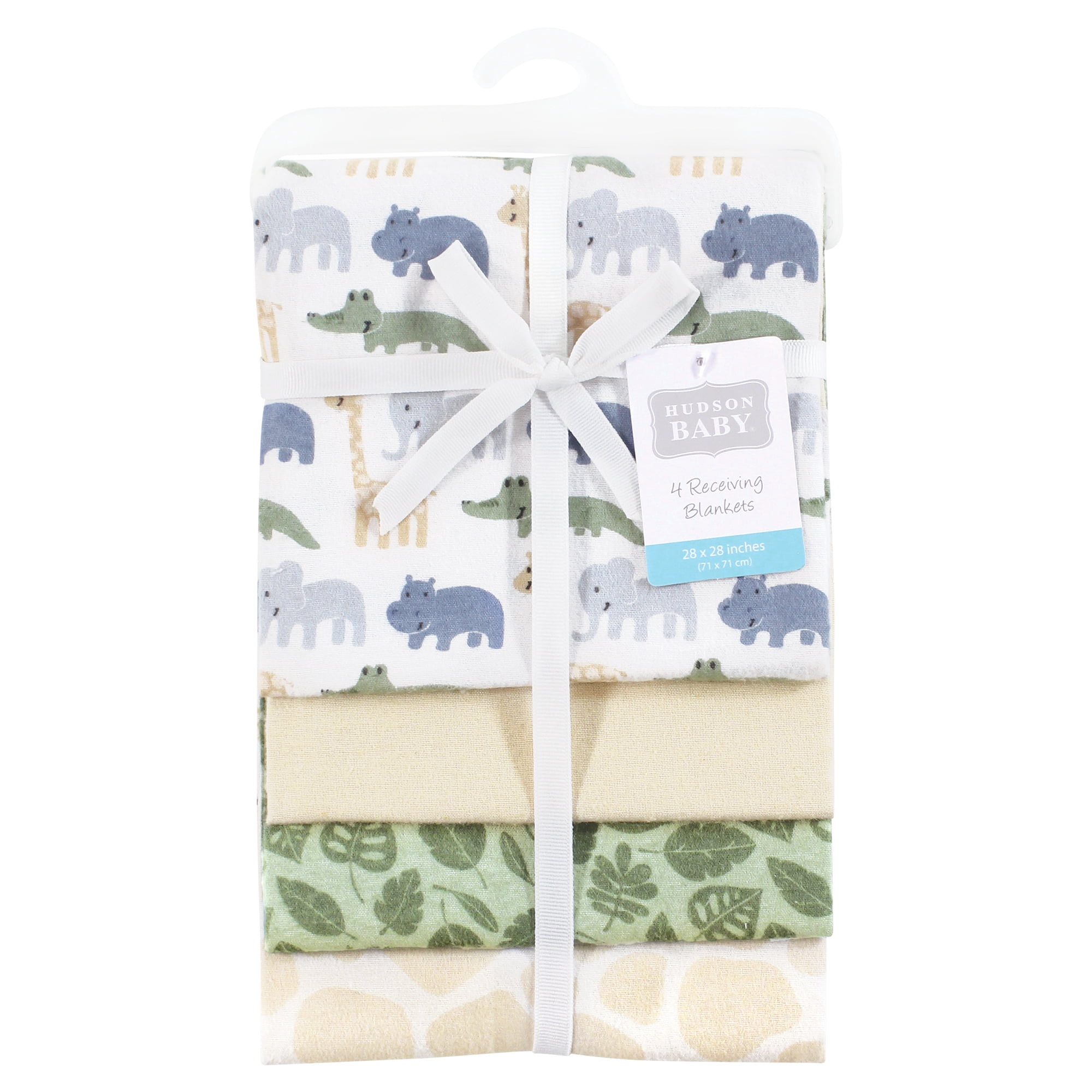 Hudson Baby Cotton Flannel Receiving Blankets 4-Pack, Wild Leaf Safari , One Size