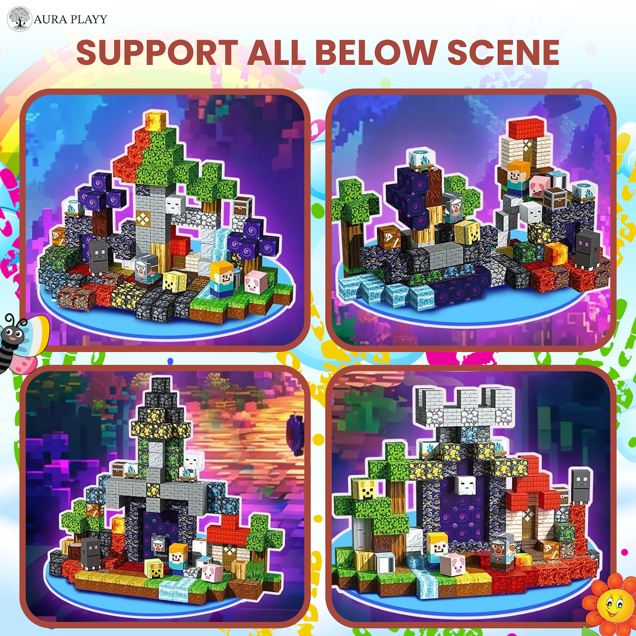 AURA PLAYY Magnetic Building Blocks for Kids: 200 PCS 3D Creative Construction Set, Strong Magnets, STEM Learning, Open-Ended Play, Fine Motor & Imagination Development, Safe Large Blocks Ages 3+