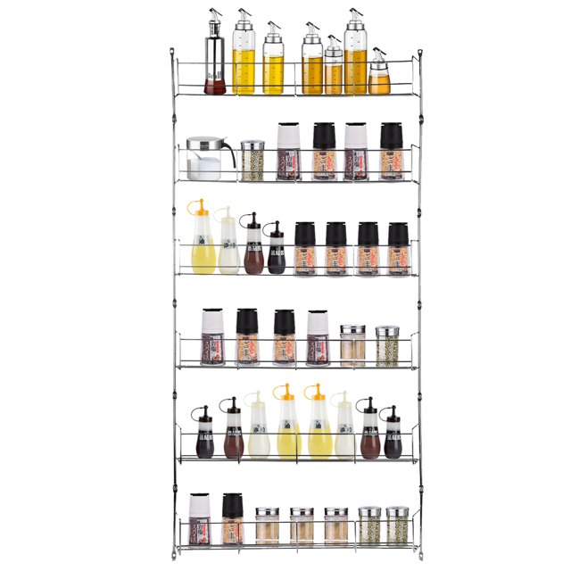 6 Layers Metal Spice Rack Kitchen Door Wall Mounted Storage Shelf Multipurpose Pantry Holder Cabinet Organizer