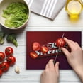 thumbnail image 4 of Saying Cutting Board, Keep Silence Typographic Phrase Hand Writing Inscription Print, Decorative Tempered Glass Cutting and Serving Board, Small Size, Red Maroon and White, by Ambesonne, 4 of 5