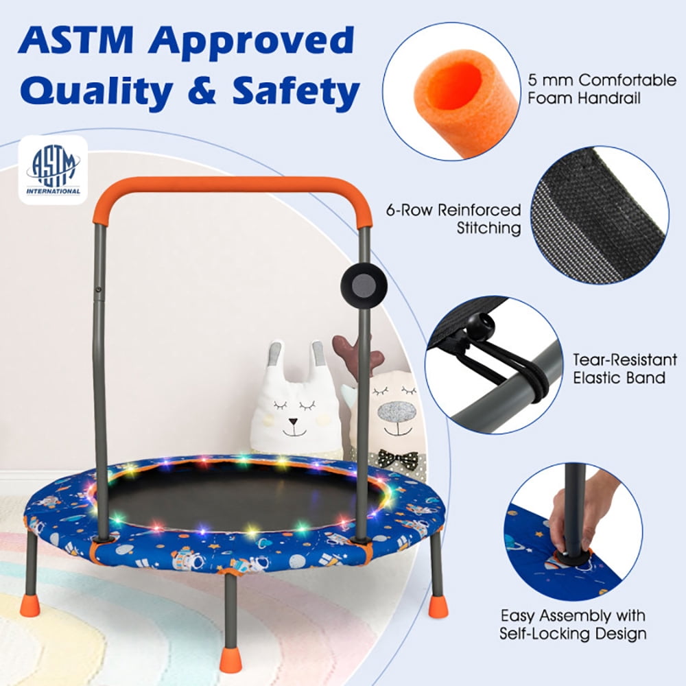 Aimee Lii 36 Inch Mini Trampoline with Colorful LED Lights and Bluetooth Speaker, Kids Trampoline Outdoor, Exercise Trampoline for Backyards-Blue