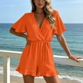 thumbnail image 5 of biudgviw Womens Summer Rompers Short Sleeve V Neck Jumpsuits Drawstring Casual Ruffle Hem Shorts Beach Vacation Outfits, 5 of 7