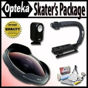 Opteka Deluxe Skaters Package with OPT-SC43FE 0.3X Ultra Fisheye Lens, X-GRIP Handle & 3 Watt Light for Panasonic AG-DVC15, AG-DVC20, AG-DVC30, AG-DVC60, AG-DVC7, AG-HMC40, AG-HMC70 Digital Cameras