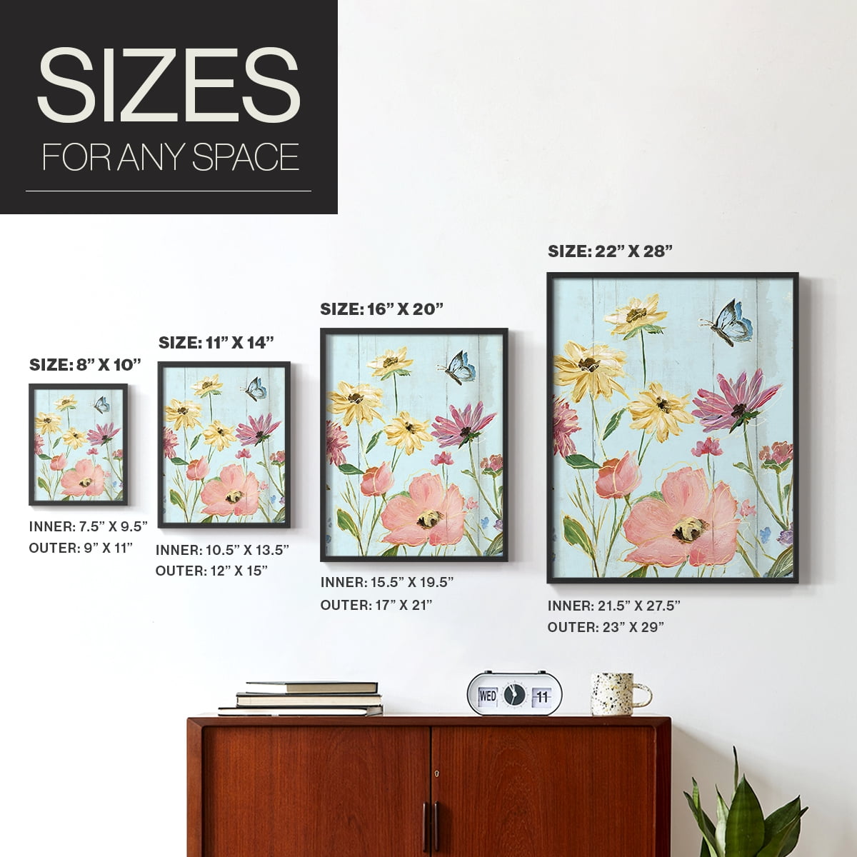Wildflower Flutter II Framed Print - Solid Wood in Single Picture Frame Solid Wood 2 Framed Print