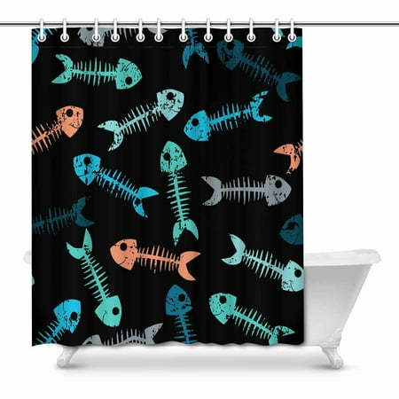 Pop Multi Colored With Skeletons Of Small Fish Shower Curtain