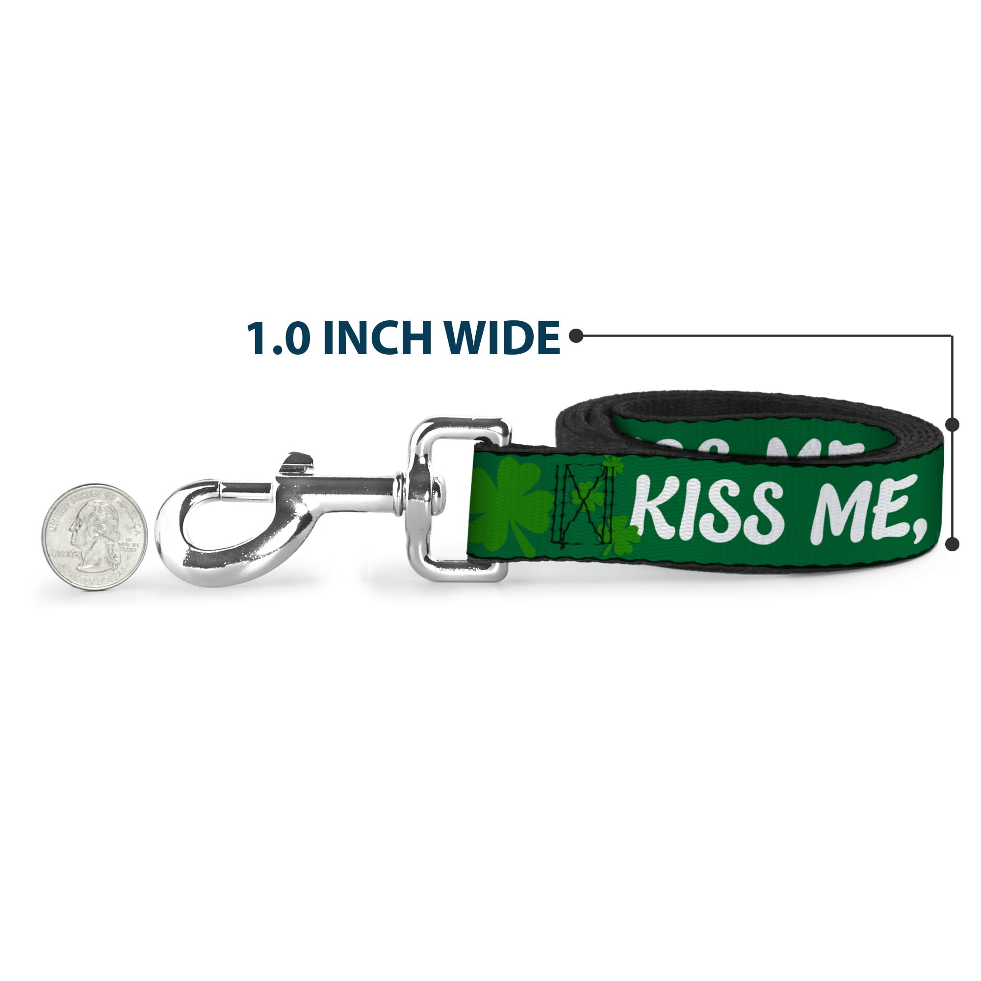 Buckle-Down Pet Leash, Dog Leash, Kiss Me Im Irish Clovers Green White, 6 Feet Long 1.0 Inch Wide