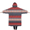 thumbnail image 2 of Oversized Wearable Blanket Hoodie,Red and Blue Christmas Knitted Pattern Sherpa Blanket Hoodie with Super Pockets,Super Warm Fuzzy Pullover for Women & Men, 2 of 6