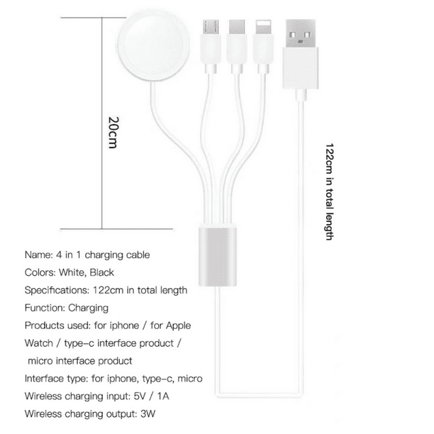 Multi USB Charger Cable 3A, in Fast Charge With Type-C Micro