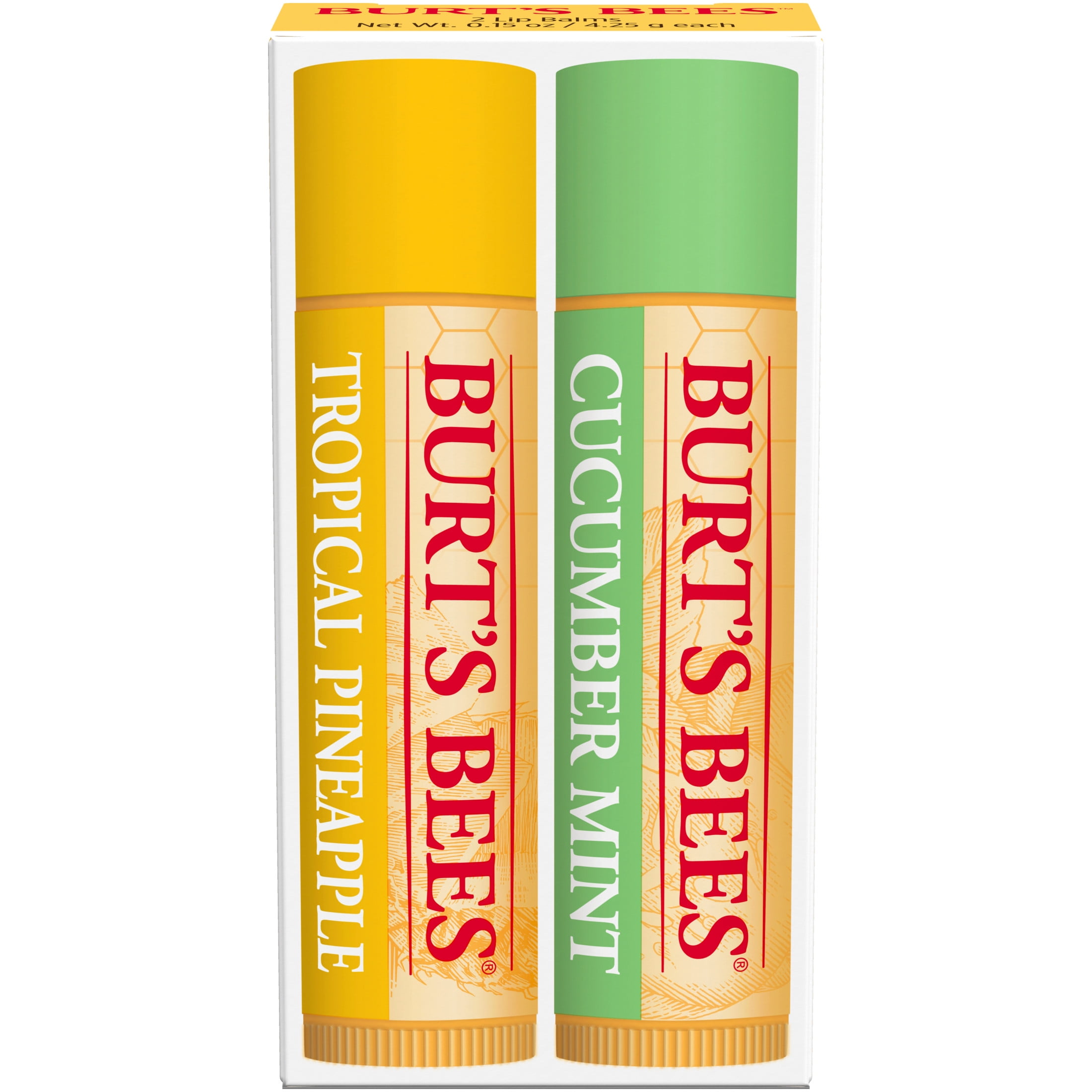 Burts Bees Tropical Pineapple and Cucumber Mint Lip Balm Pack, 2-Pack, 0.15 oz. Each