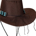 thumbnail image 6 of Fewfanhot Men & Women's Black Straw Cowboy Hat with Turquoise Beaded Band, Adjustable Chin Strap, Wide Brim Western Hat for Festival, Boho Style, Outdoor Adventures, 6 of 8