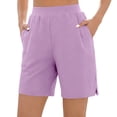 thumbnail image 2 of Bloomae Womens Yoga Shorts Loose Comfy Stretchy Lounge Bermuda Shorts Lightweight Side Slit Athletic Work Business Short Pants with Pockets, 2 of 10