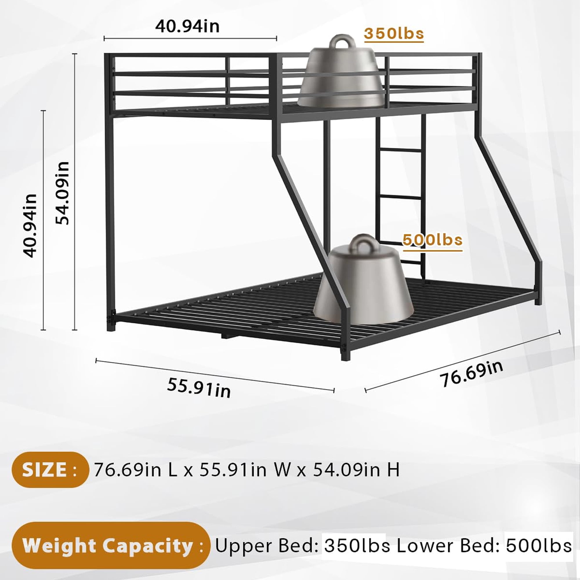 Aukfa Twin over Full Metal Bunk Bed, Heavy Duty Low Bunk Bed for Kids Adults, Black