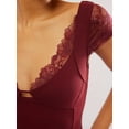 thumbnail image 4 of Douhoow Women Short Sleeve Lace Tops Deep V Neck Lace Trim T-Shirts Summer Going Out Top Tee, 4 of 6