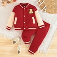 thumbnail image 2 of FYDUU Toddler Boys Outfits Color Block Button Down Baseball Jacket And Pants Sweatsuits 2Pcs Set Baby Boy Fall Winter Clothes Casual Wear Versatile 9-12 Months, 2 of 6