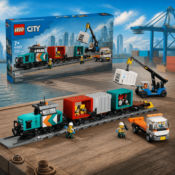 LEGO City Harbor Freight Train with Crane & Truck 60509