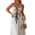 thumbnail image 3 of Women'S Skirt Sets 2 Piece Outfits Contrast Trim Ruffle Hem Tops and Maxi Skirt Vacation Set Color M, 3 of 9
