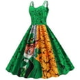 thumbnail image 4 of Bouanq St Patrick's Day Dresses for Women 2024,Women's Vintage Classic Dress Long Sleeve Shamrock Print V-Neck Swing Dress Holiday, 4 of 7