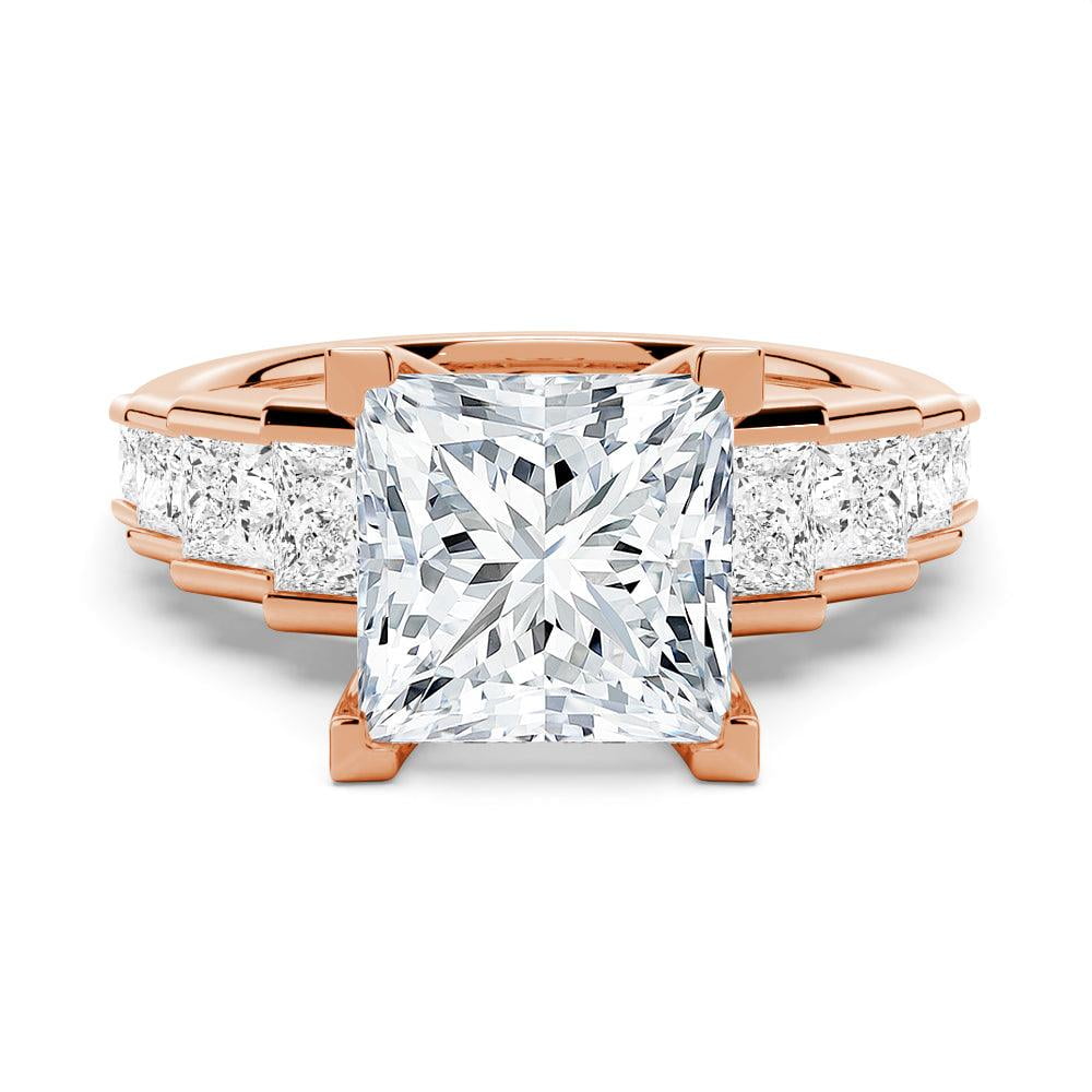 ESTE ORIGIN 4Ct Princess Cut Moissanite Engagement Ring Set - Bridal Wedding Ring Set with Eternity Band 14K Rose Gold US 6.5
