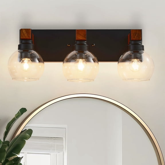3 Light Bathroom Vanity Light Fixture,Black and Gold Bathroom Finish Over Mirror,Farmhouse Wall Sconces with Clear Glass Shade for Living Room Bedroom