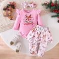 thumbnail image 2 of mgoYE My First Christmas Baby Girl Outfit Newborn Romper Skirts Pants Set Fall Winter Infant Christmas Dress Pant Clothes Headband(Pink,3-6 Months), 2 of 8