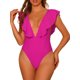 thumbnail image 1 of Traje de baño de una pieza para mujer, con escote en V, con volantes, monokini, control de abdomen, color rosa caliente, talla XS, 1 of 5