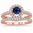 thumbnail image 2 of 1.5 Carat Sapphire and Diamond Antique Floral Halo Bridal set on 10k Rose Gold, 2 of 2