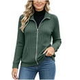thumbnail image 4 of DailyTrove Women's Ribbed Knit Zip Up Jacket Long Sleeve Stand Collar Casual Outerwear with Pockets, 4 of 5