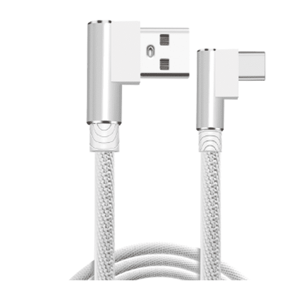 GJX USB Cable High-Speed Charging&data Sync Cord USB Type C Cable,Right Angle 90° Elbow Nylon Braided Micro USB Cable,White,9ft