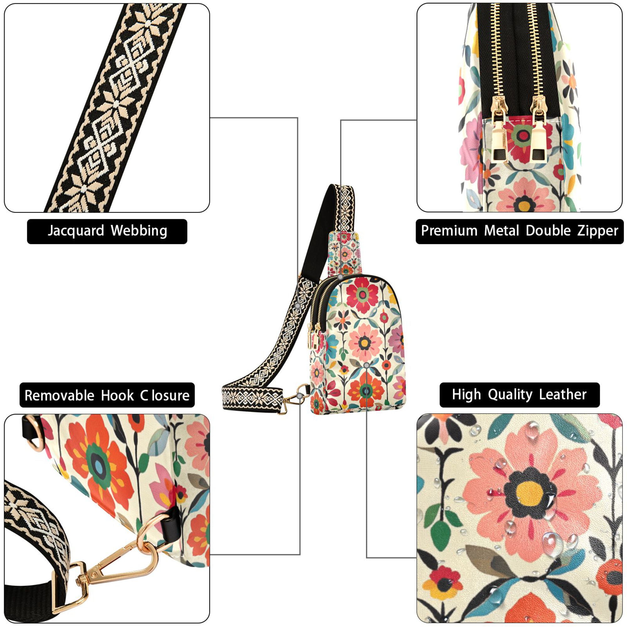FORMRS Womens Crossbody Sling Bag Travel Daypack Shoulder Chest Backpack, Colorful Flowers