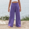 thumbnail image 7 of Kids Casual Athletic Pull-On Pants New Teen Girls Wide Leg Pants 2025 Summer Casual Loose Pants Smocked High Waist Flowy Beach Trousers Purple 13 Years, 7 of 7
