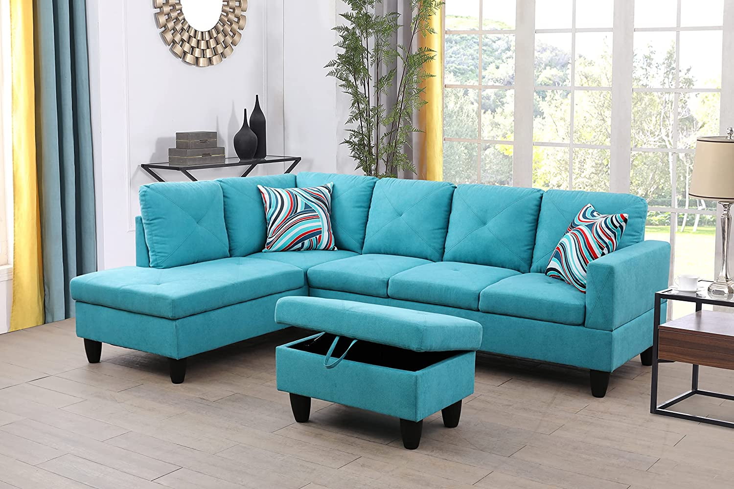 Monica 3 Piece Left Facing Sectional Sofa Set With Ottoman