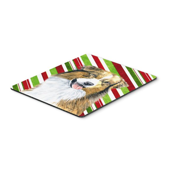 "Australian Shepherd Candy Cane Holiday Christmas Mouse Pad Hot Pad or Trivet"