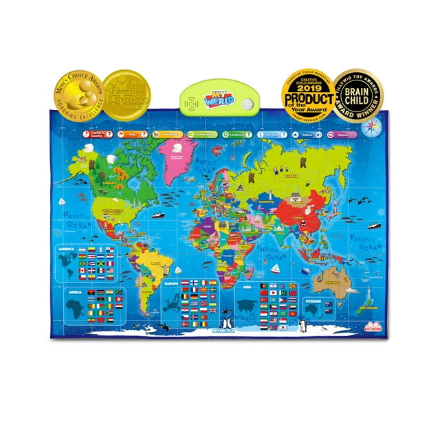 BEST LEARNING i-Poster My World – Interactive Talking World Map for Kids Ages 5-12 to Learn Countries, Flags, and Fun Facts About Our Planet