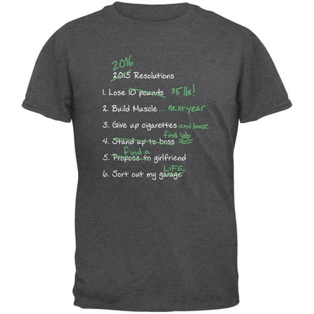 Funny New Years Resolution List Dark Heather Adult T-Shirt -