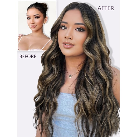 WEIF-Clip in Hair Extension6PCS Black Mix Blonde Long Wavy Hair Extension 20 Inch Thick Soft Synthetic Hair Double Weft Hairpieces for Women