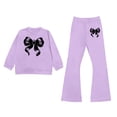 thumbnail image 2 of Kids Girls 2 Piece Set Textured Flower Applique Top & Elastic Waist Yellow Pants Soft Breathable Outfit Light Purple Size 8-9 Years, 2 of 4