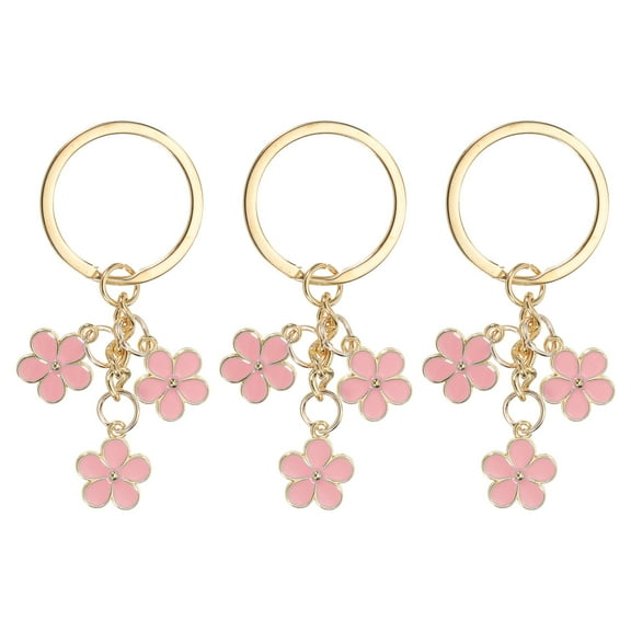 Flower Charm Keychain, Enameled Keychain Tassel Keyring Pendant, Pink, 3 Pack