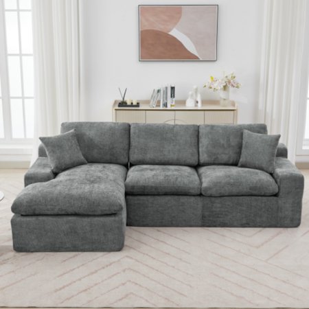 SEENYOO 107.9" Modern Modular Cloud Sectional Sofa with Double-Layer Cushion & Side Pockets - Free-Combined L-Shaped Chenille Sofa for Living Room