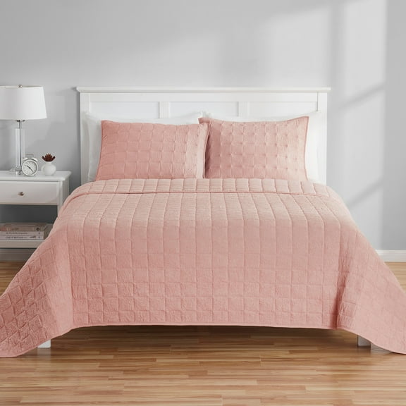 Mainstays Crinkle Quilt, Full/Queen, Pink Blush, Soft Wash Microfiber Bedding