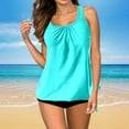 thumbnail image 2 of Womens Swimsuits Solid Color Strappy Camisole Tops And Shorts Set Split Two Piece Tankini Swimsuits For Women Swimwears Sportwear,Blue,M, 2 of 5