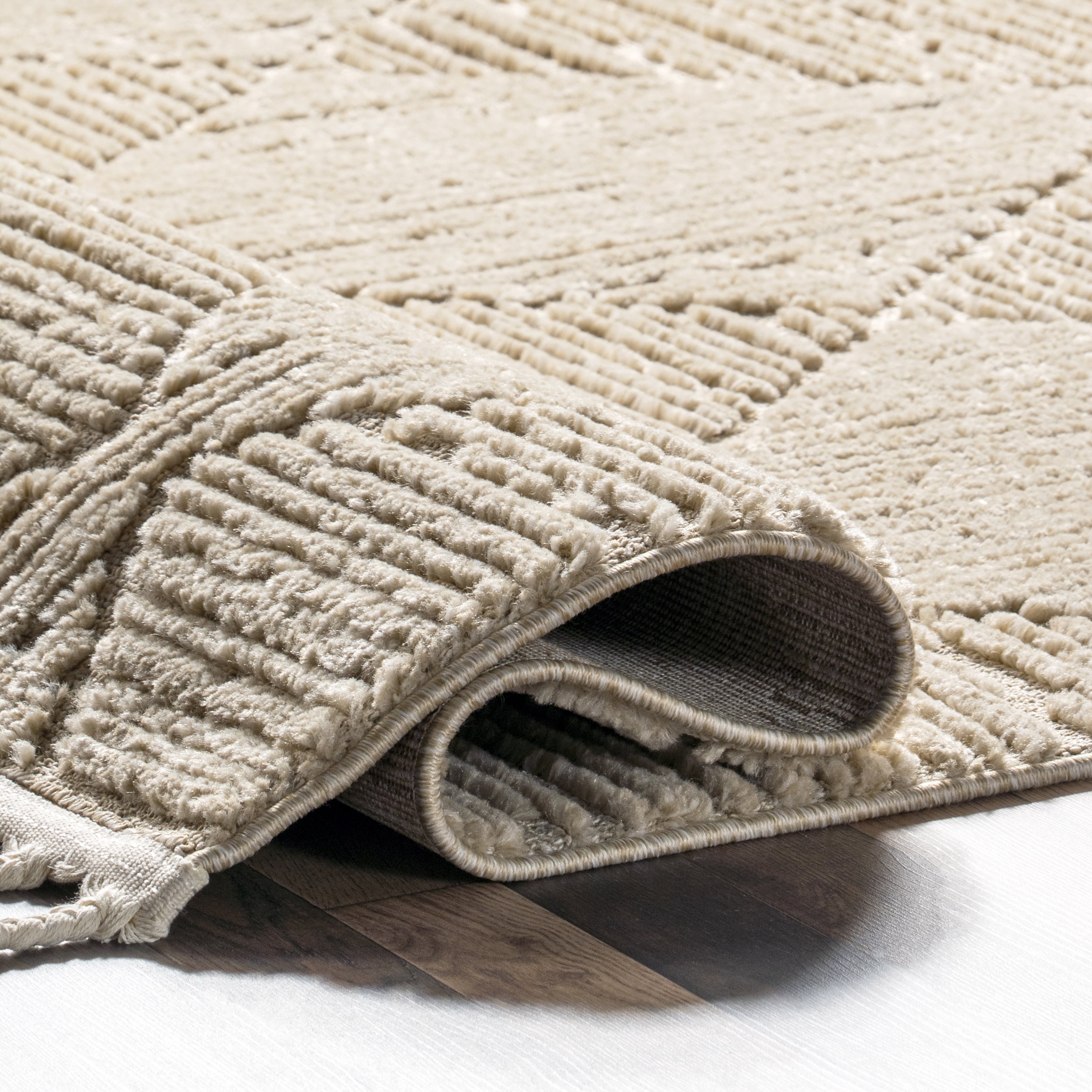 nuLOOM Kerry Textured Geometric Tasseled Area Rug, 9' x 12', Ivory