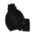thumbnail image 3 of YueHuiYing Men's 2 Piece Long Sleeve Solid Color Hooded Sweatshirt With Elastic Waistband And Drawstring Shorts Lining Set, 3 of 8