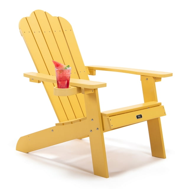 Adirondack Chair with Cup Holder, Patio Outdoor Chairs, Weather Resistant Lounge Chair, Fade-Resistant, Backyard Furniture Painted Chair, for Lawn Outdoor Patio Deck Garden Porch Lawn