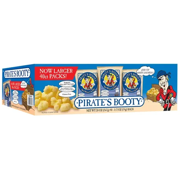 Pirate's Booty Aged White Cheddar Snack, 0.5 oz, 40-Count – Individually Wrapped Puffed Cheese Snacks