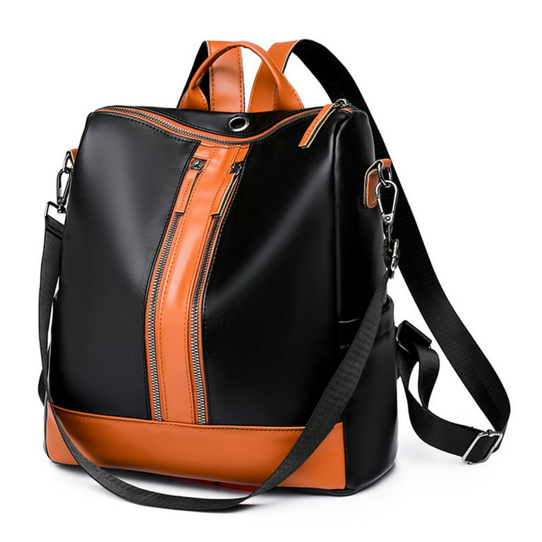 ZHAGHMIN Transport Backpack Ladies Fashion Versatile Color Matching Leather  Shoulder Bag Casual Light Zipper Student Backpack Rucksack Backpack For Men  Large Backpack Pin Collector Backpack One Stra 