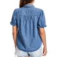 thumbnail image 4 of INSPIRE CHIC Women's Denim Top Summer V Neck Short Sleeve Button Front Jean Shirt Blouse L Light Blue, 4 of 7