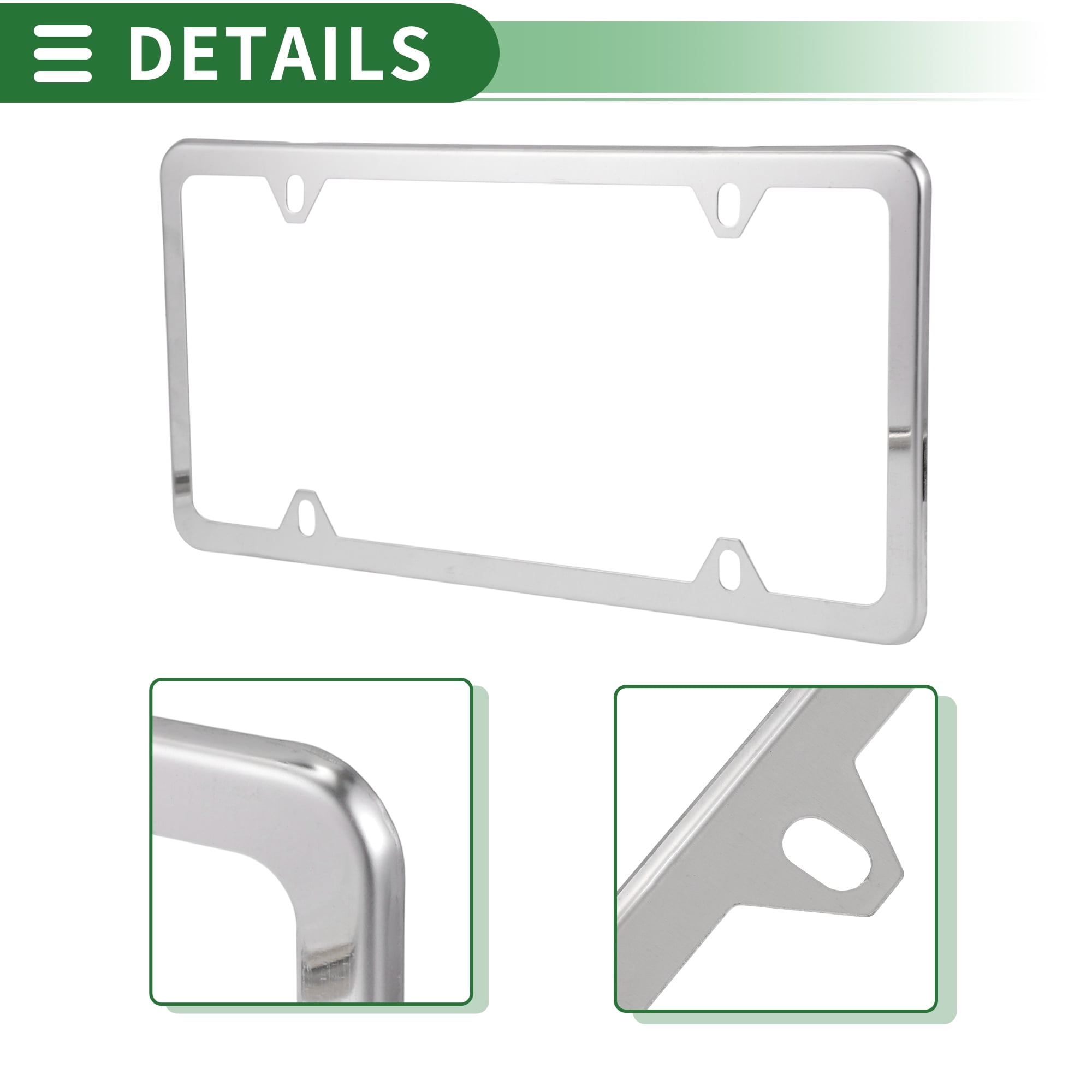 Unique Bargains Stainless Car Front Rear Holder With Screws Caps 4 Hole Silver Tone
