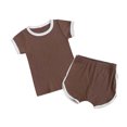 thumbnail image 1 of Ropa De Bebé (Niño O Niña) Traje De Niño Pequeño Verano Acanalado Top De Manga Corta Pantalones Cortos Conjunto De Dos Piezas Café Odeerbi LM103-10424, 1 of 8