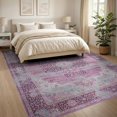 thumbnail image 3 of ODIKA 8'x10' Washable Area Rug Non-Shedding, Easy Care, Purple Vintage Plum Distressed Scroll Border Pink Mauve Boho for King Size Bedroom Under Bed, Master Suite, 3 of 7