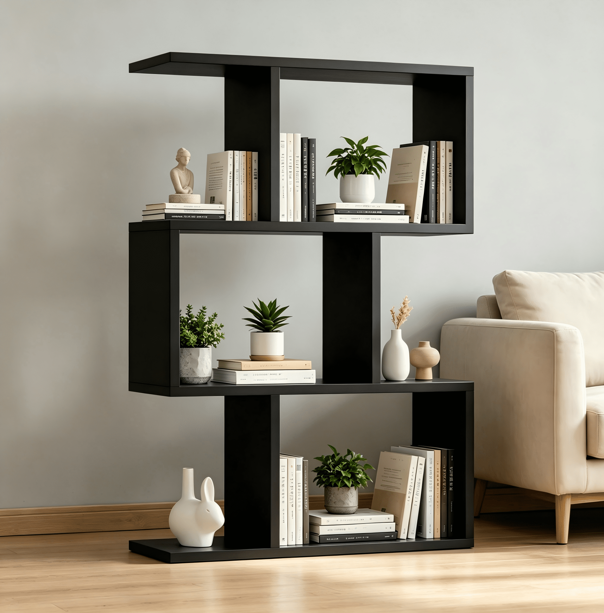 Three layer simple household black bookshelf